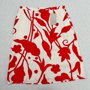 Boden Women's Size‎ 10R Skirt A-Line  Zip Lined Cotton Red White Floral Pattern